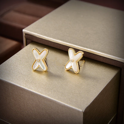 [Auream]JEUX DE WHITE MOP GOLD DIAMOND EARRINGS