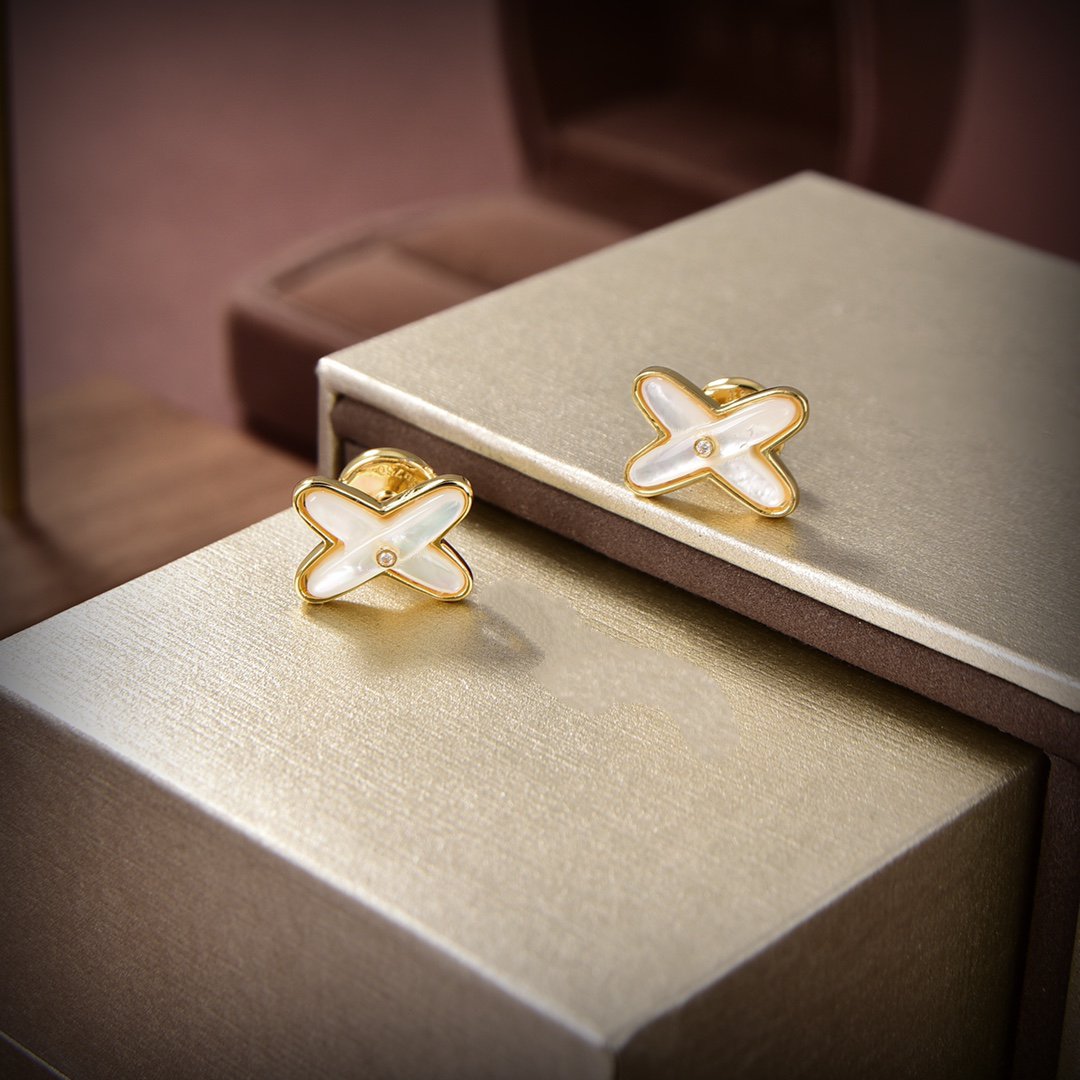 [Auream]JEUX DE WHITE MOP GOLD DIAMOND EARRINGS