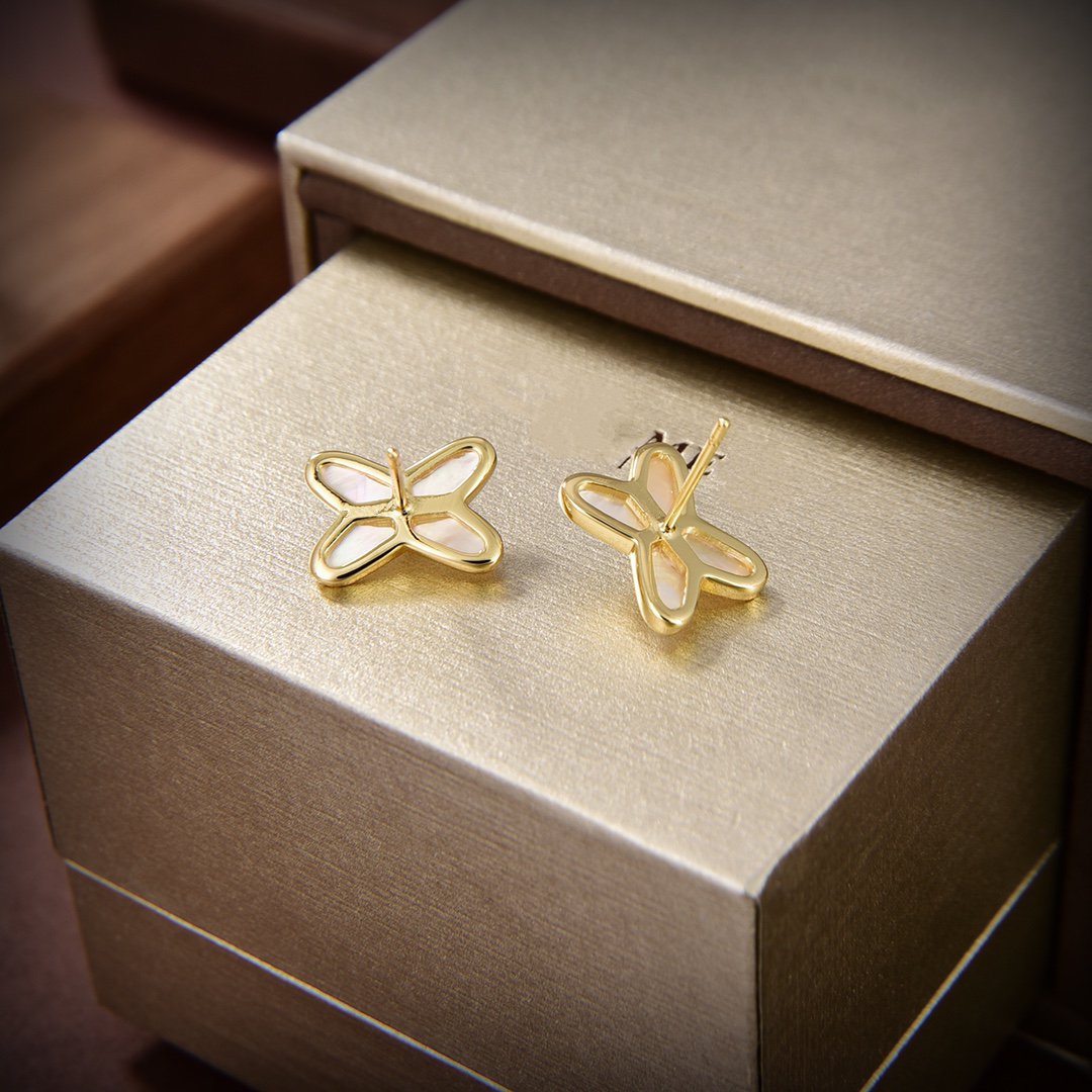 [Auream]JEUX DE WHITE MOP GOLD DIAMOND EARRINGS