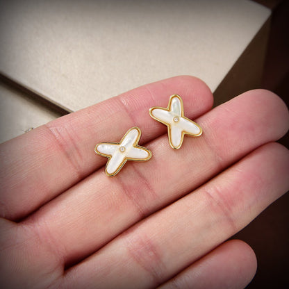 [Auream]JEUX DE WHITE MOP GOLD DIAMOND EARRINGS