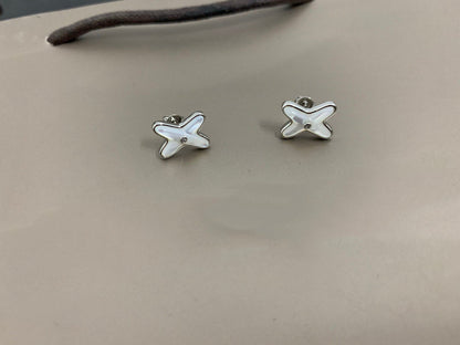 [Auream]JEUX DE WHITE MOP SILVER DIAMOND EARRINGS