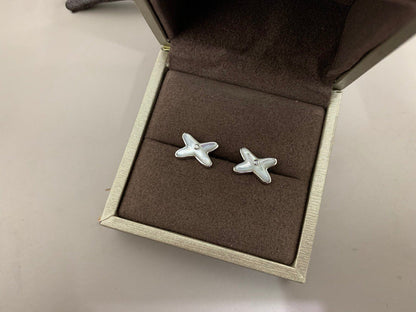 [Auream]JEUX DE WHITE MOP SILVER DIAMOND EARRINGS