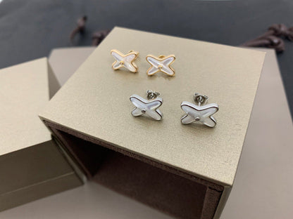 [Auream]JEUX DE WHITE MOP SILVER DIAMOND EARRINGS