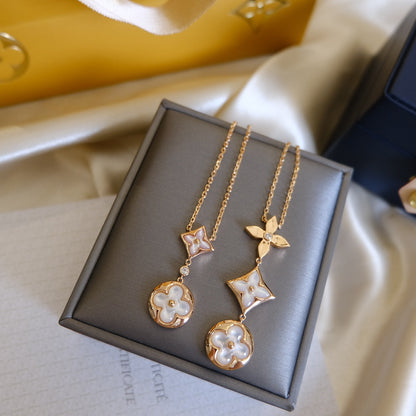 [Auream]COLOR BLOSSOM LARIAT NECKLACE PINK GOLD WHITE MOTHER PEARL AND DIAMOND