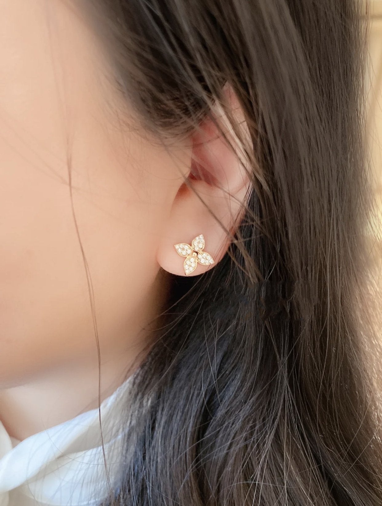 [Auream]STAR BLOSSOM STUD EARRINGS PINK GOLD DIAMONDS
