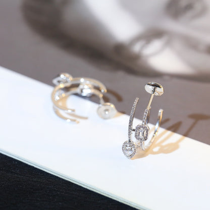 [Auream]CREOLES MY TWIN 2 RANGS SILVER DIAMOND EARRINGS