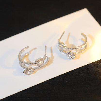 [Auream]CREOLES MY TWIN 2 RANGS SILVER DIAMOND EARRINGS