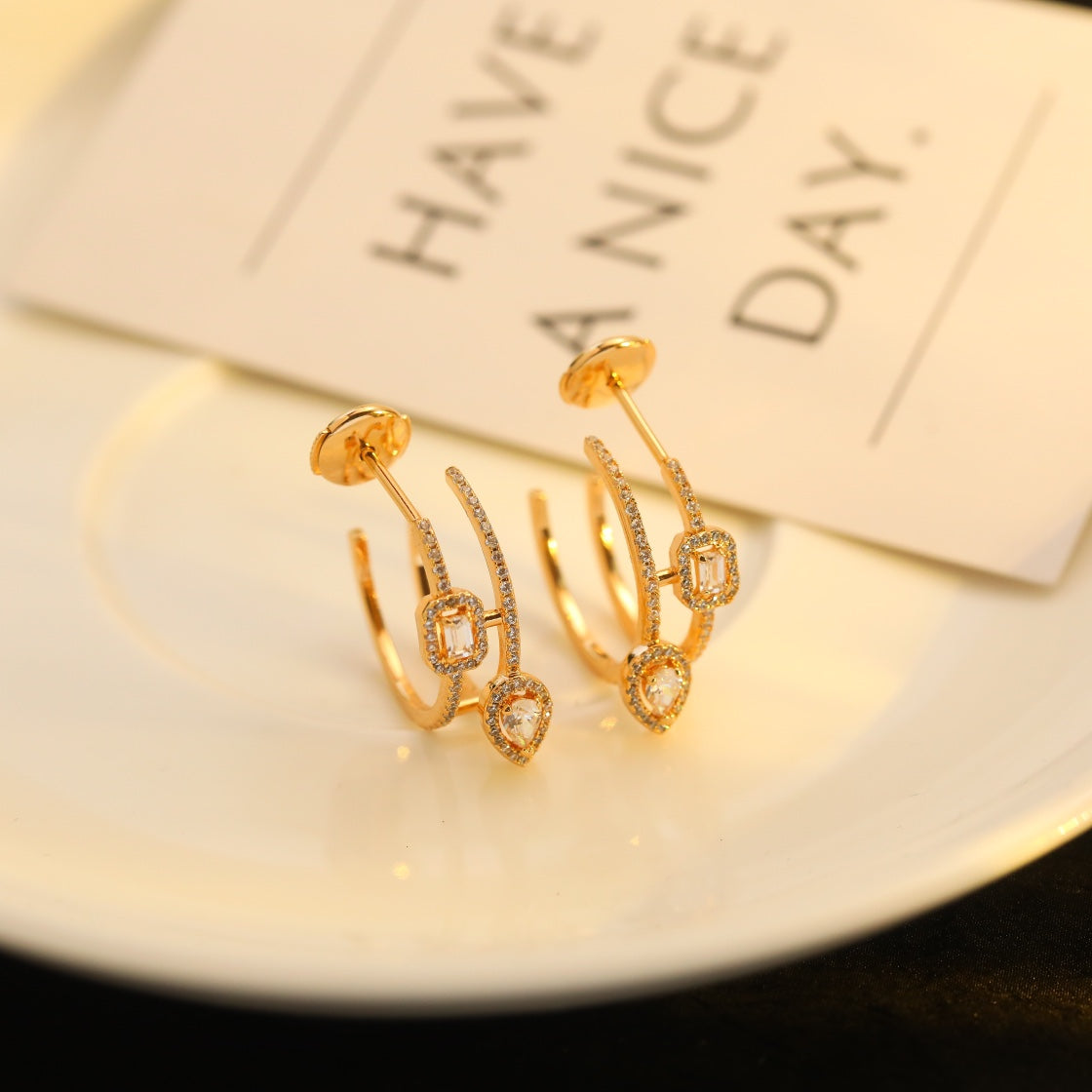[Auream]CREOLES MY TWIN 2 RANGS SILVER DIAMOND EARRINGS