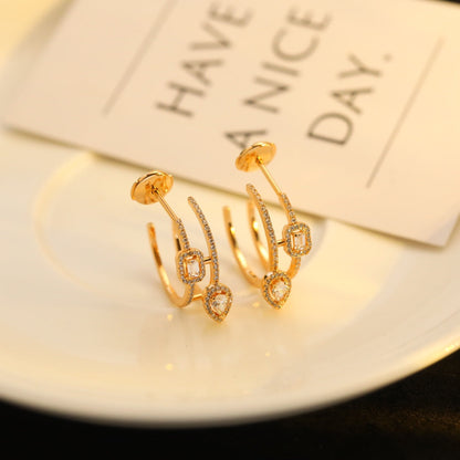 [Auream]CREOLES MY TWIN 2 RANGS SILVER DIAMOND EARRINGS