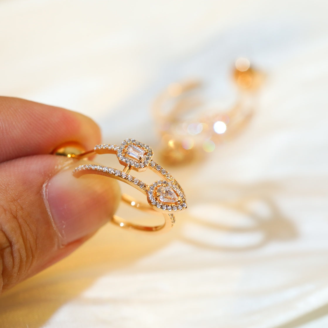 [Auream]CREOLES MY TWIN 2 RANGS SILVER DIAMOND EARRINGS