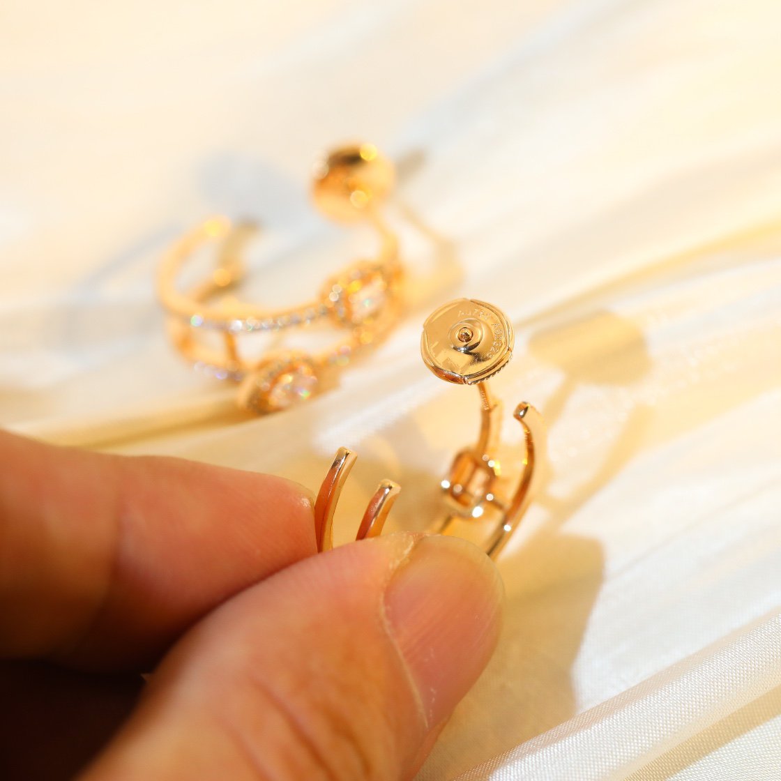 [Auream]CREOLES MY TWIN 2 RANGS SILVER DIAMOND EARRINGS