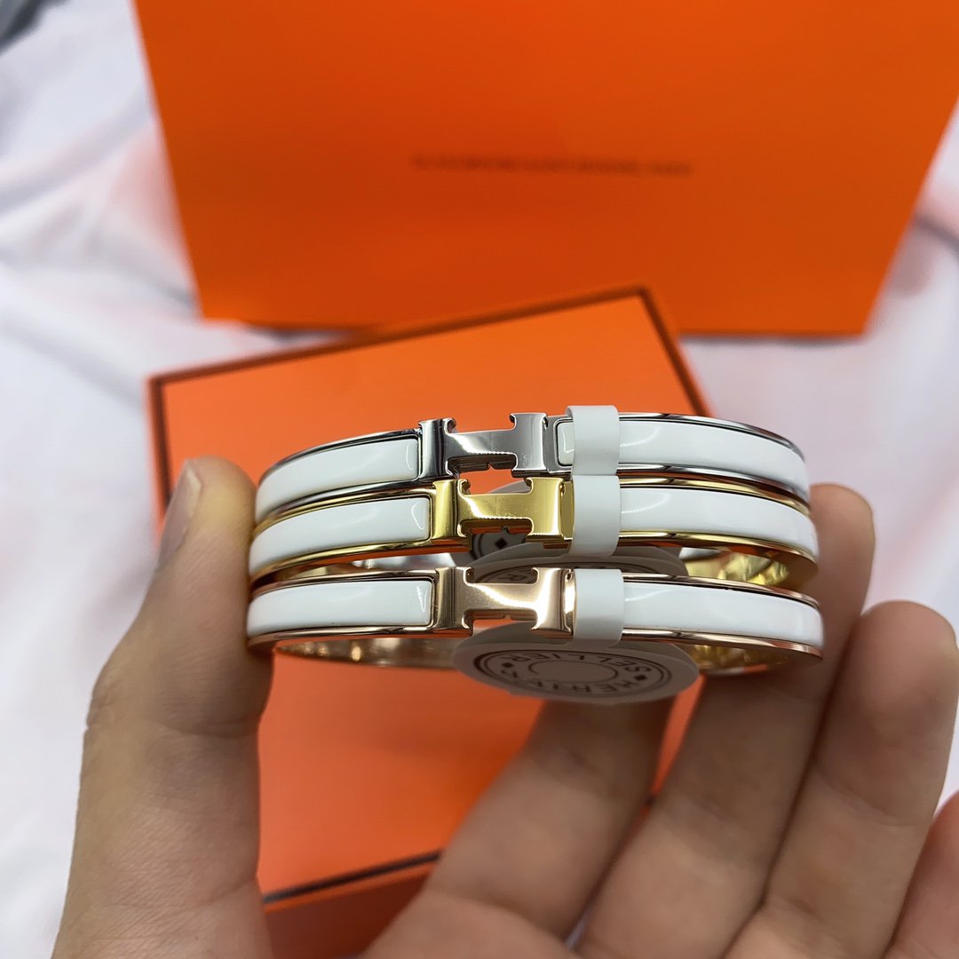[Auream]CLASSIC HM CLIC WHITE 8MM ENAMEL BRACELET