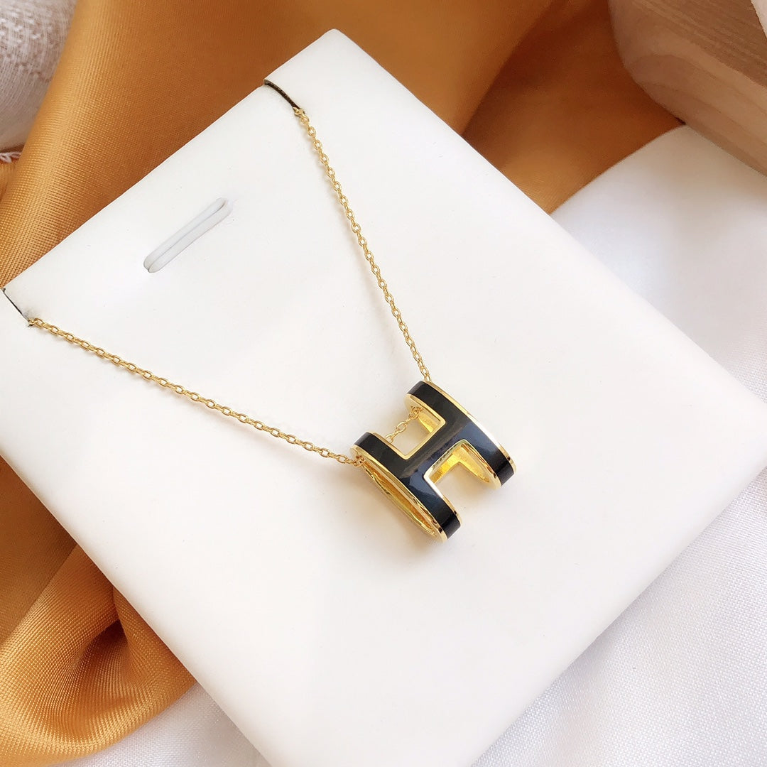 [Auream]HM CLIC BLACK ENAMEL GOLD NECKLACE