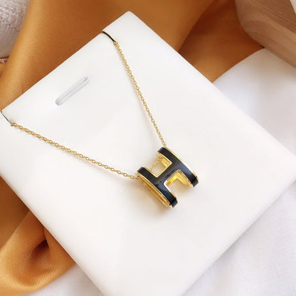 [Auream]HM CLIC BLACK ENAMEL GOLD NECKLACE