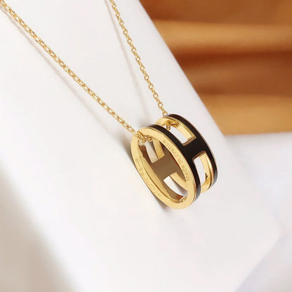 [Auream]HM CLIC BLACK ENAMEL GOLD NECKLACE