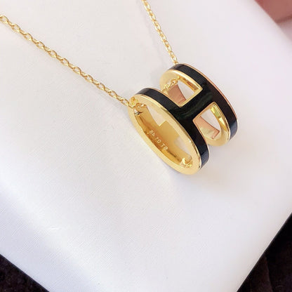 [Auream]HM CLIC BLACK ENAMEL GOLD NECKLACE