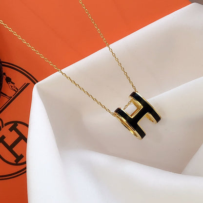 [Auream]HM CLIC BLACK ENAMEL GOLD NECKLACE