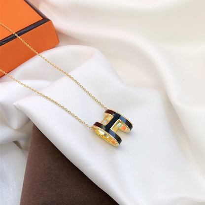 [Auream]HM CLIC BLACK ENAMEL GOLD NECKLACE