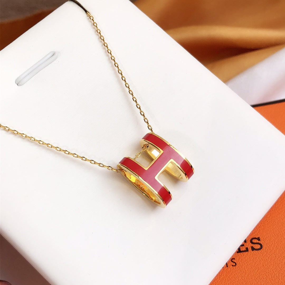 [Auream]HM CLIC RED ENAMEL GOLD NECKLACE