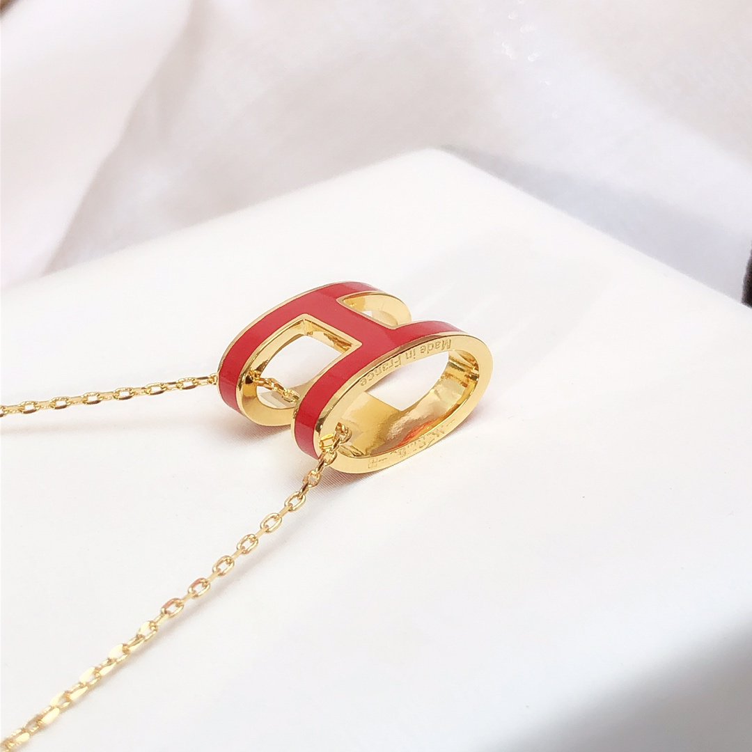 [Auream]HM CLIC RED ENAMEL GOLD NECKLACE