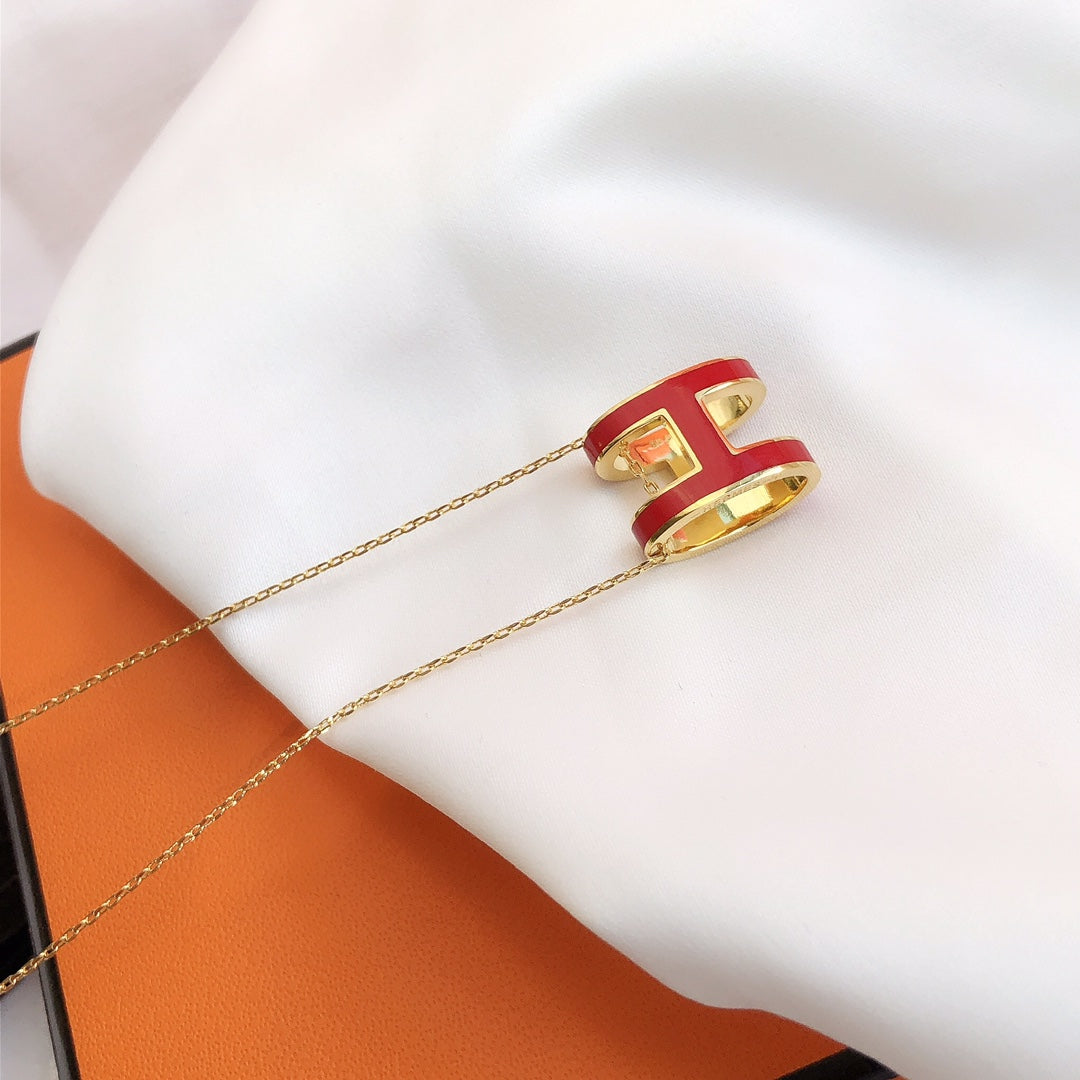 [Auream]HM CLIC RED ENAMEL GOLD NECKLACE