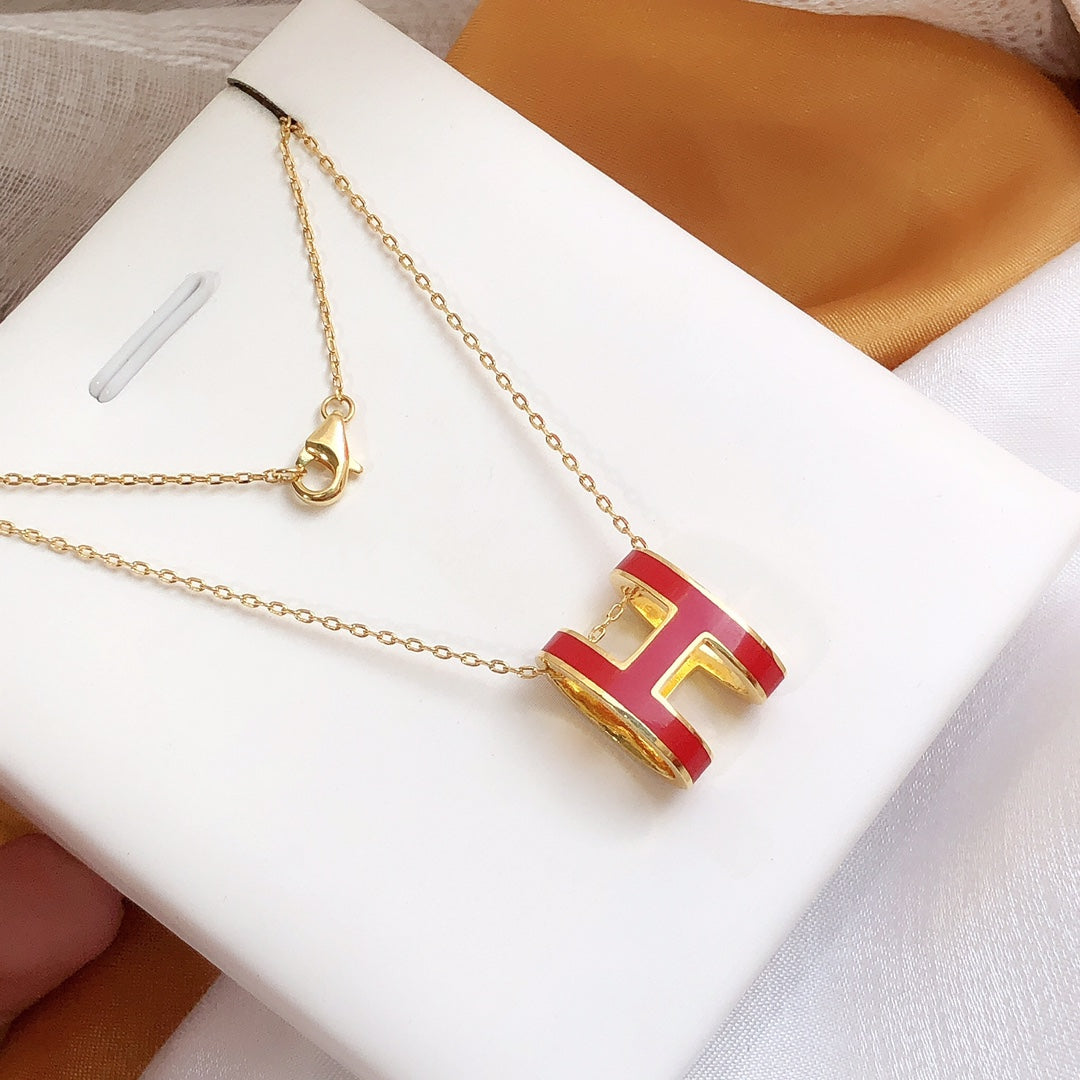 [Auream]HM CLIC RED ENAMEL GOLD NECKLACE