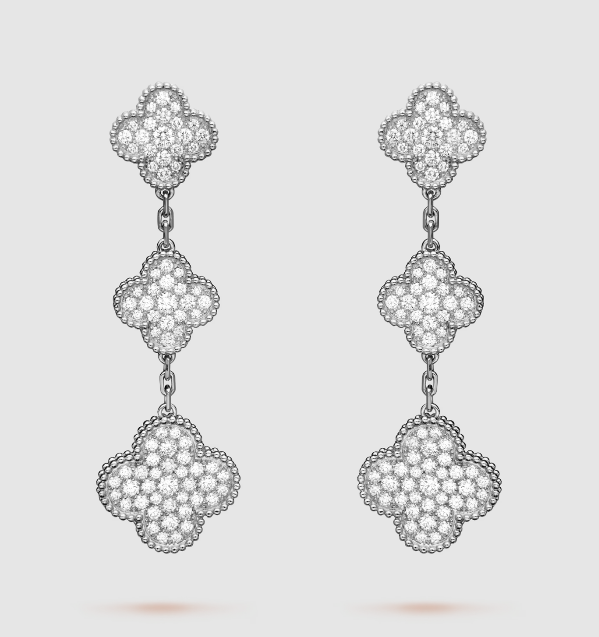 [Auream]CLOVER 3 MOTIF DIAMOND SILVER DROP EARRINGS