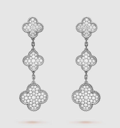 [Auream]CLOVER 3 MOTIF DIAMOND SILVER DROP EARRINGS