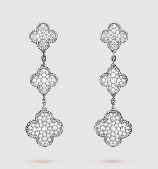 [Auream]CLOVER 3 MOTIF DIAMOND SILVER DROP EARRINGS