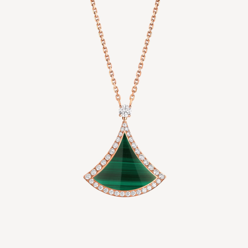 [Auream]DREAM MALACHITE DIAMOND PAVED PINK GOLD NECKLACE