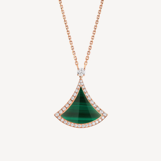 [Auream]DREAM MALACHITE DIAMOND PAVED PINK GOLD NECKLACE
