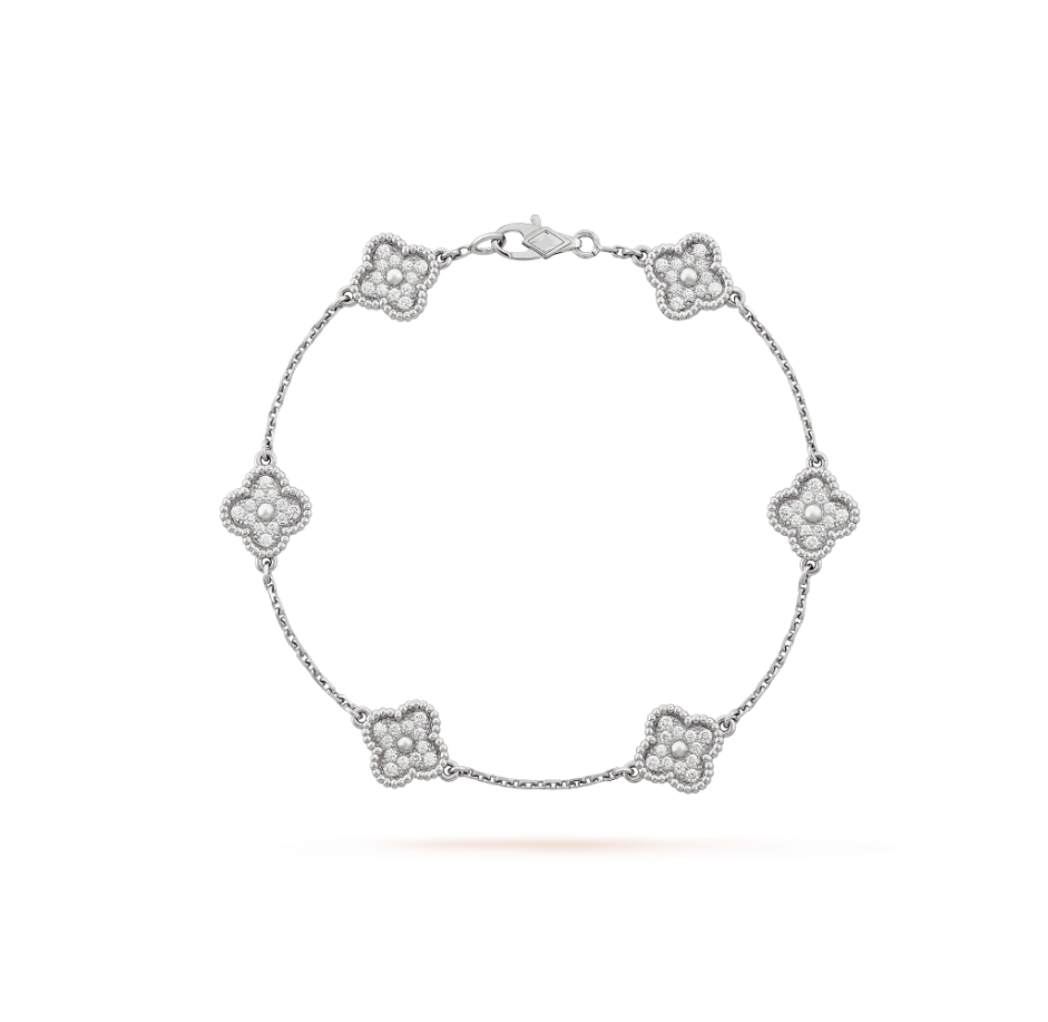 [Auream]CLOVER 6 MOTIF SILVER DIAMOND BRACELET