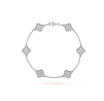 [Auream]CLOVER 6 MOTIF SILVER DIAMOND BRACELET