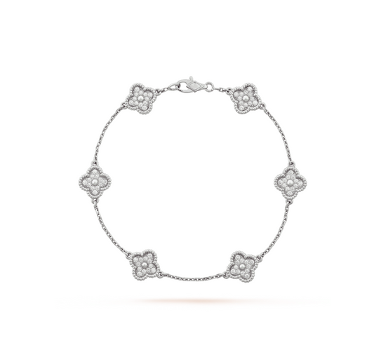 [Auream]CLOVER 6 MOTIF SILVER DIAMOND BRACELET
