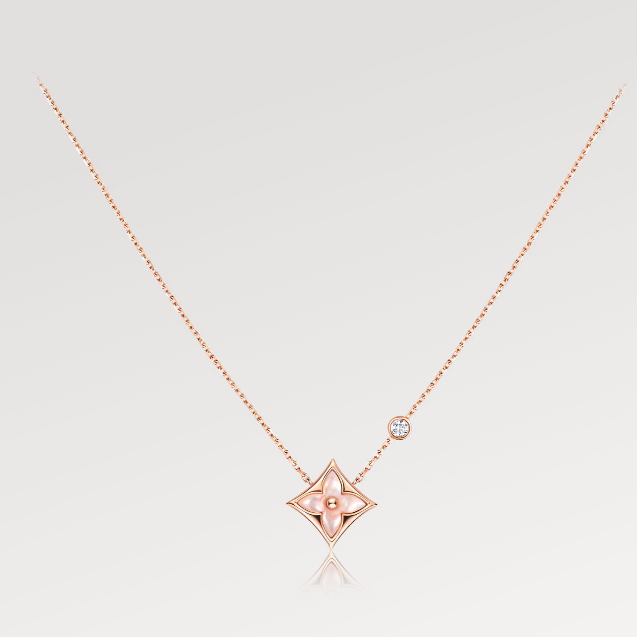 [Auream]STAR PINK MOP 1 DIAMOND PINK GOLD NECKLACE