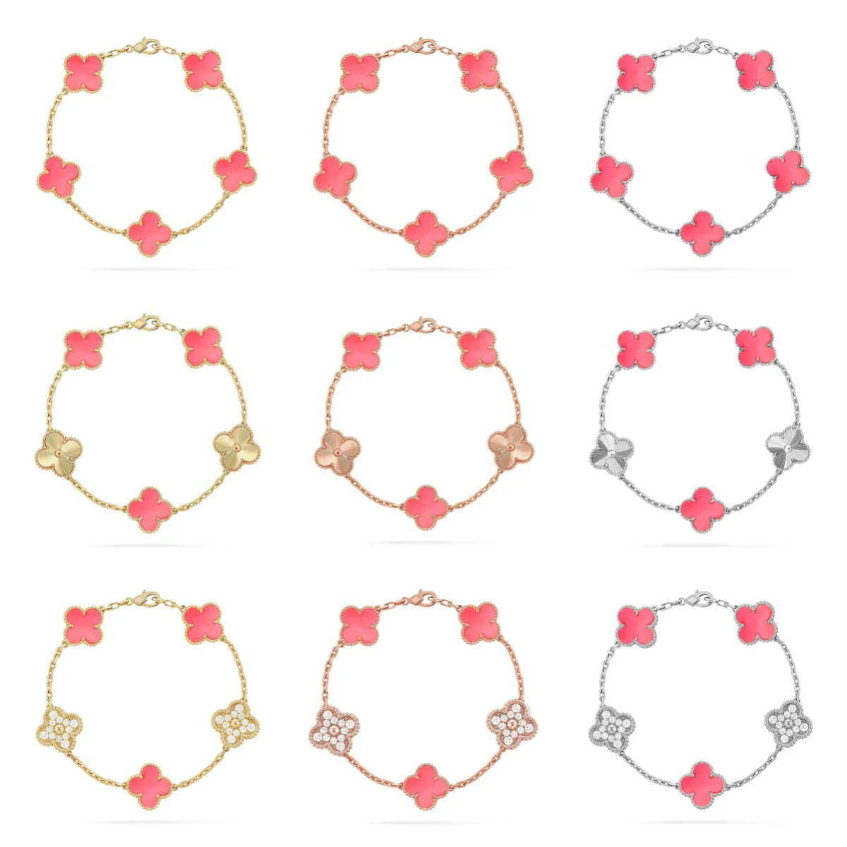 [Auream] CLOVER 5 MOTIFS  PINK MOP BRACELET COLLECTION