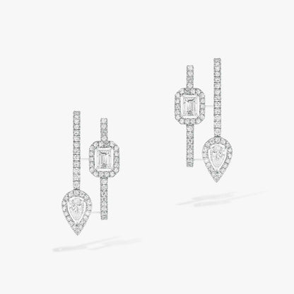 [Auream]CREOLES MY TWIN 2 RANGS SILVER DIAMOND EARRINGS