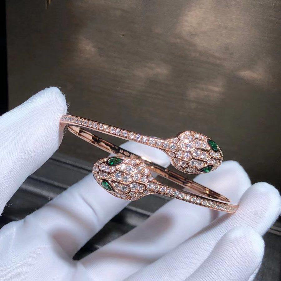 [Auream]SERPENTI BRACELET PINK GOLD MALACHITE DIAMOND DOUBLE SNAKE
