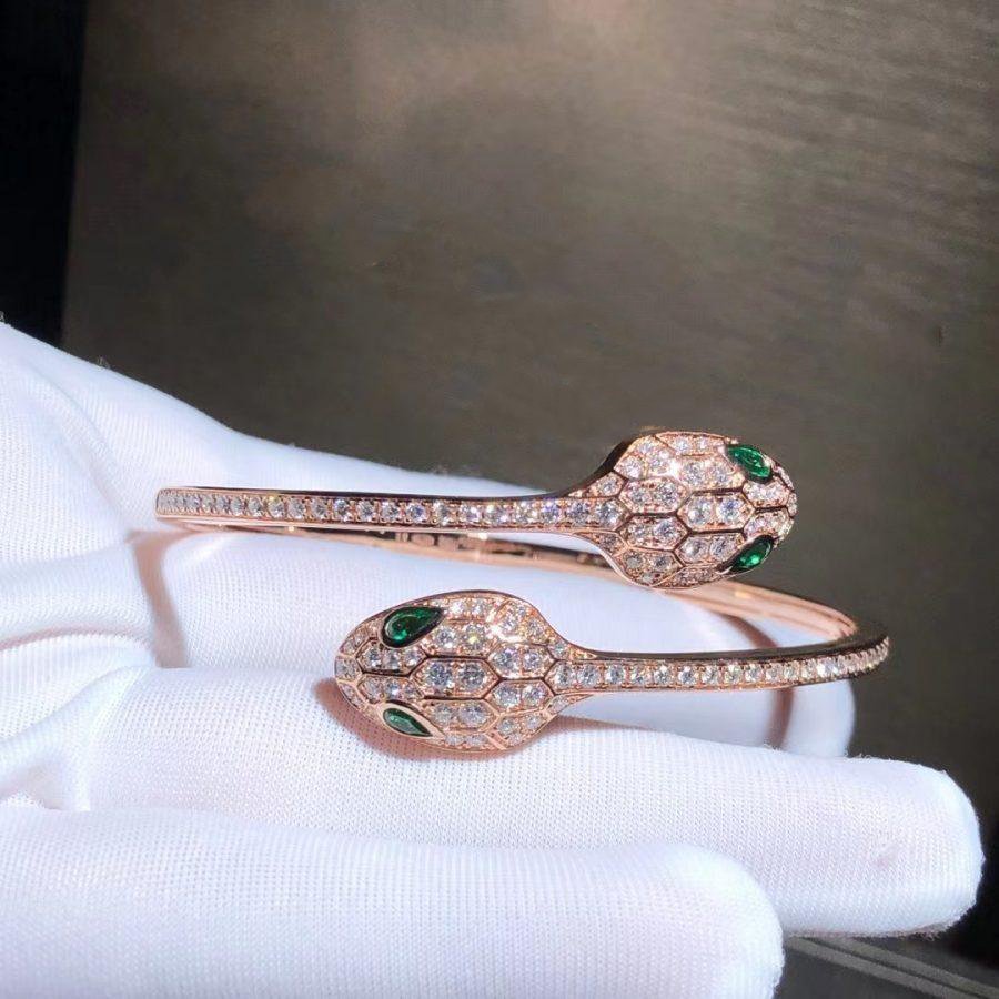 [Auream]SERPENTI BRACELET PINK GOLD MALACHITE DIAMOND DOUBLE SNAKE