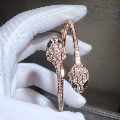 [Auream]SERPENTI BRACELET PINK GOLD MALACHITE DIAMOND DOUBLE SNAKE