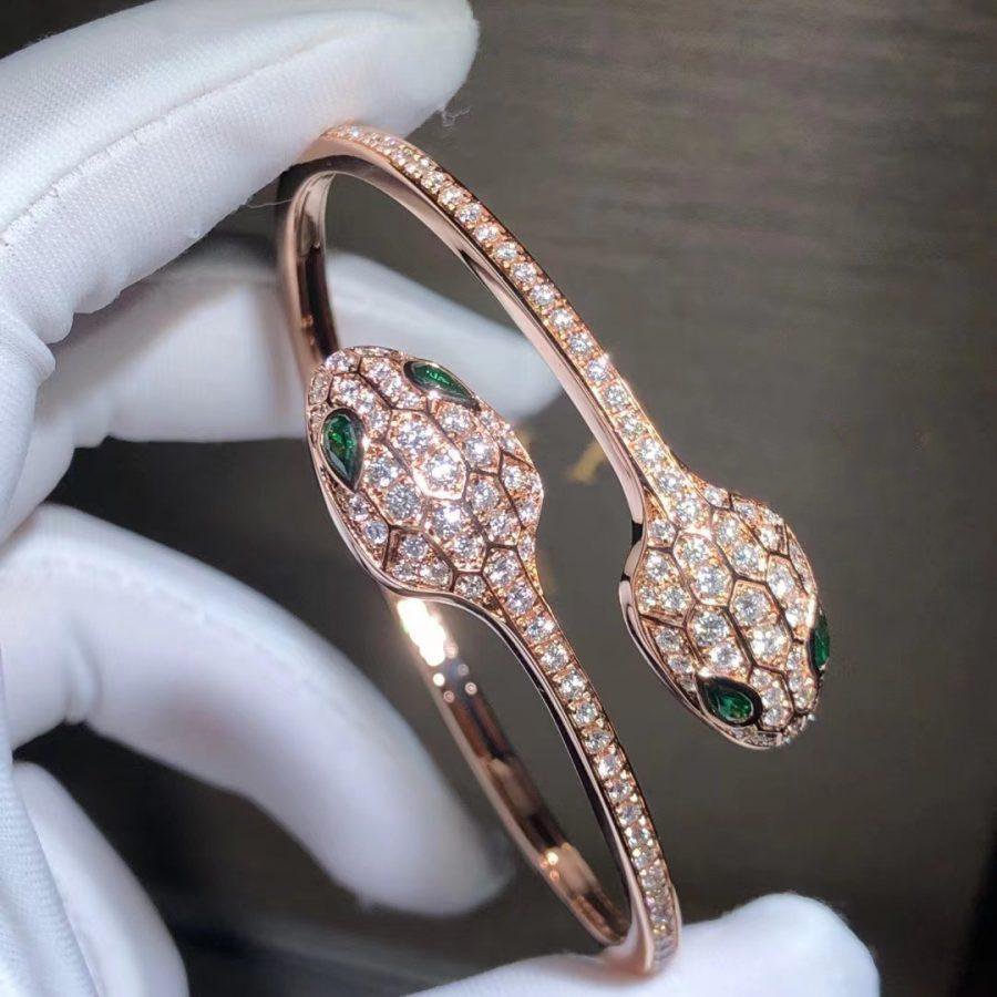 [Auream]SERPENTI BRACELET PINK GOLD MALACHITE DIAMOND DOUBLE SNAKE