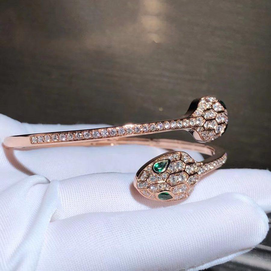 [Auream]SERPENTI BRACELET PINK GOLD MALACHITE DIAMOND DOUBLE SNAKE