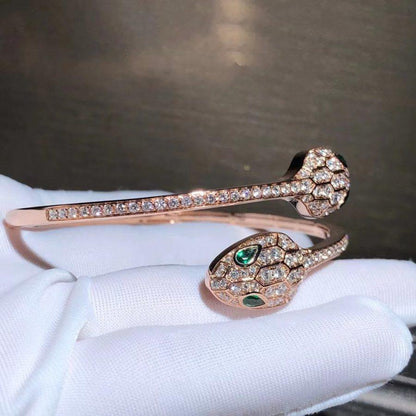 [Auream]SERPENTI BRACELET PINK GOLD MALACHITE DIAMOND DOUBLE SNAKE