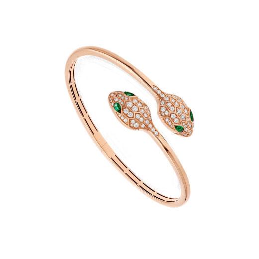 [Auream]SERPENTI BRACELET PINK GOLD MALACHITE DIAMOND DOUBLE SNAKE