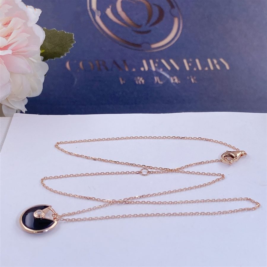 [Auream]AMULETTE ROSE GOLD ONYX NECKLACE