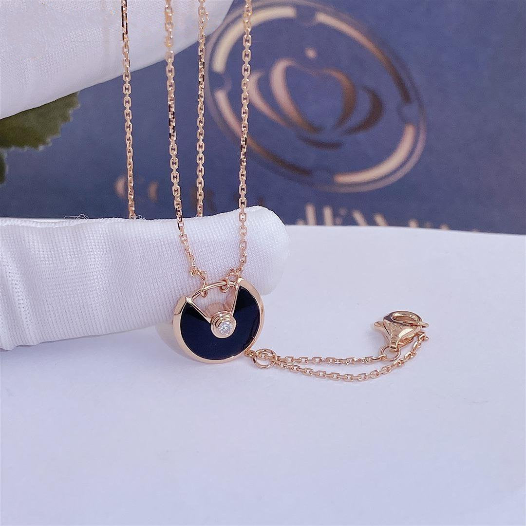 [Auream]AMULETTE ROSE GOLD ONYX NECKLACE