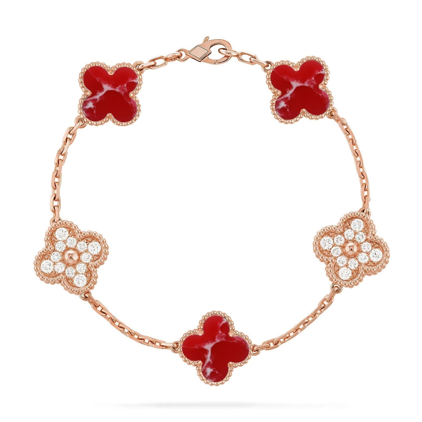 [Auream]CLOVER 5 MOTIF RED PATTERN BRACELET COLLECTION