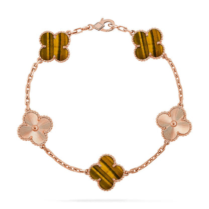 [Auream] CLOVER 5 MOTIFS TIGER EYE BRACELET COLLECTION