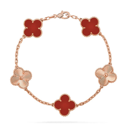 [Auream] CLOVER 5 MOTIF RED CORNELIAN BRACELET COLLECTION