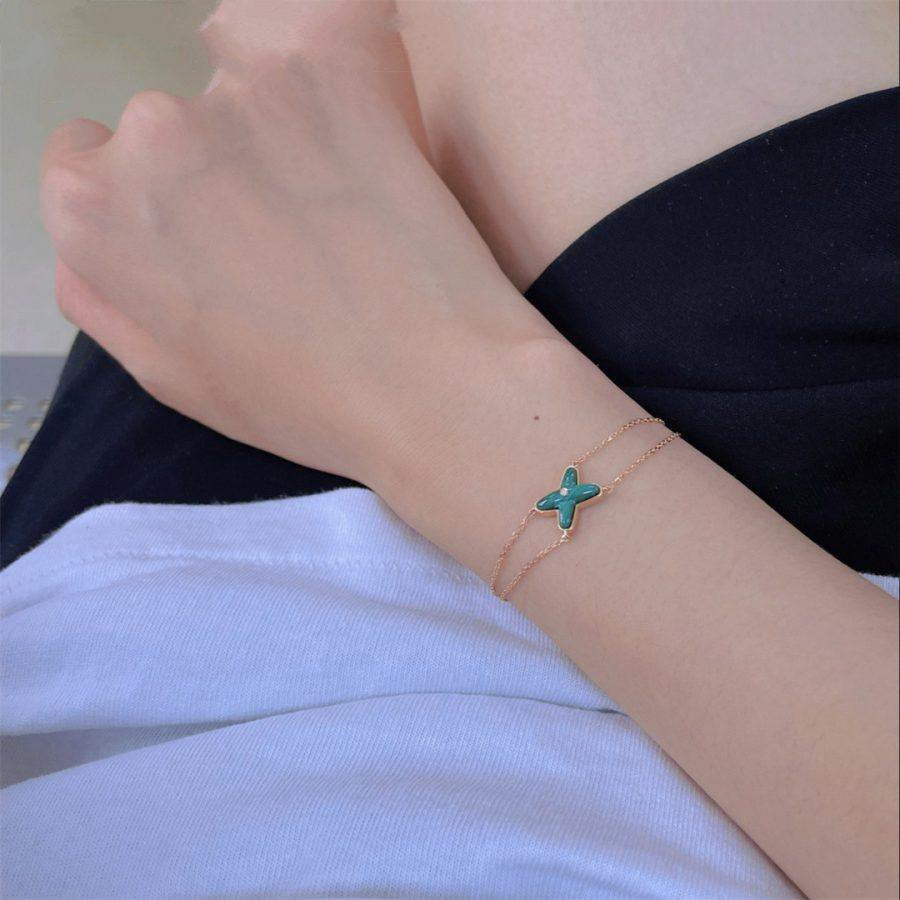 [Auream]JEUX BRACELET MALACHITE PINK GOLD 1 DIAMOND